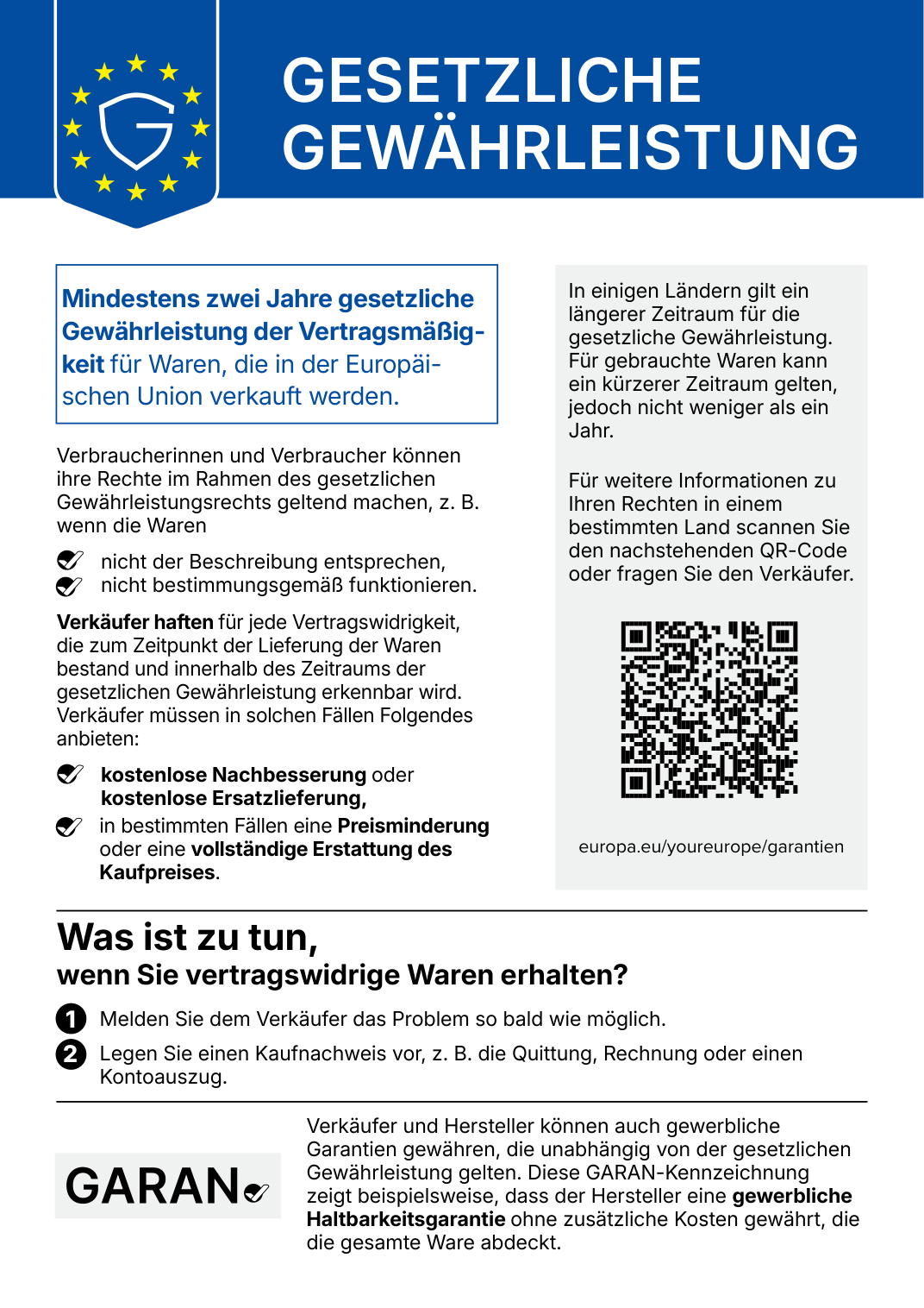Gesetzliche Gewährleistung — offizieller EU-Garantiehinweis